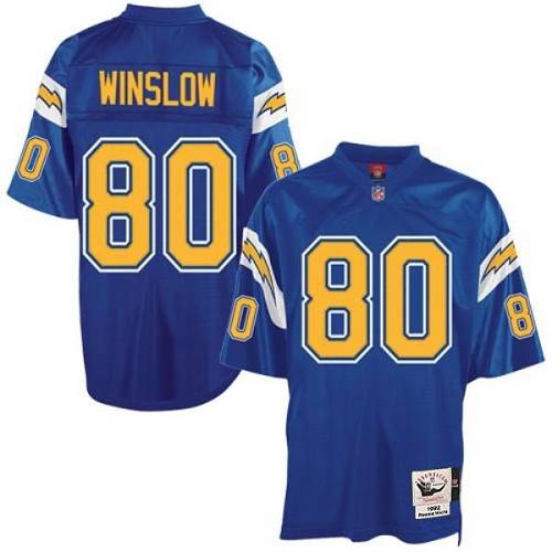 Men's Authentic Kellen Winslow Mitchell and Ness Jersey Electric Blue Alternate - #80 Throwback NFL Los Angeles Chargers